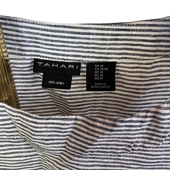 Tahari Blue and White Striped 100% Linen Boxy Tank Top Contrasting Stripes - Picture 4 of 8